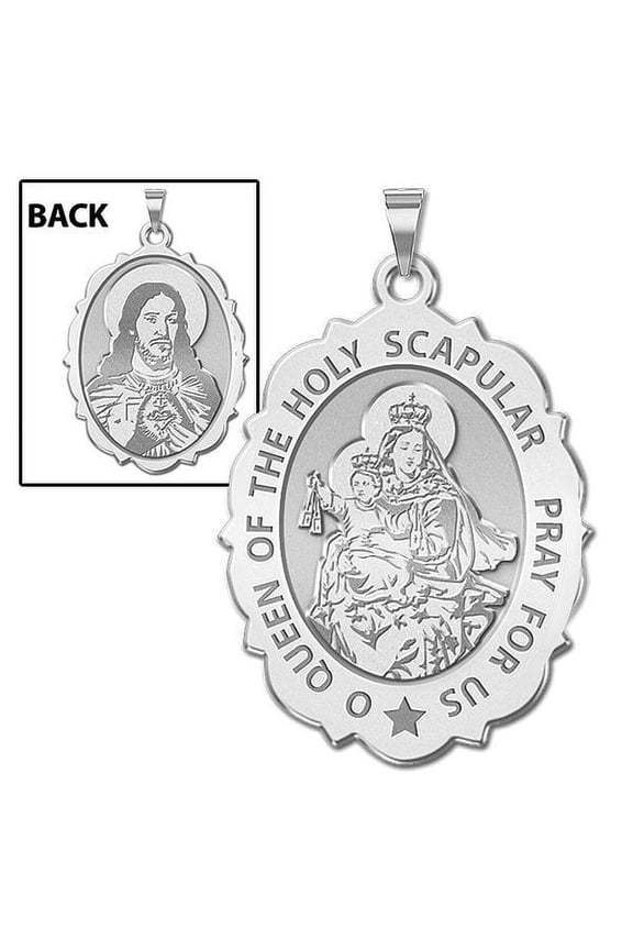 Scapular Religious Necklace Pendants Adult Scallopped Oval Sterling Silver -3/4x1