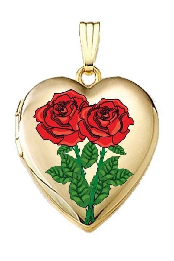 Solid 14K Yellow Gold Double Rose Sweetheart Locket - 3/4 in x 3/4 in in Solid 14K Yellow Gold