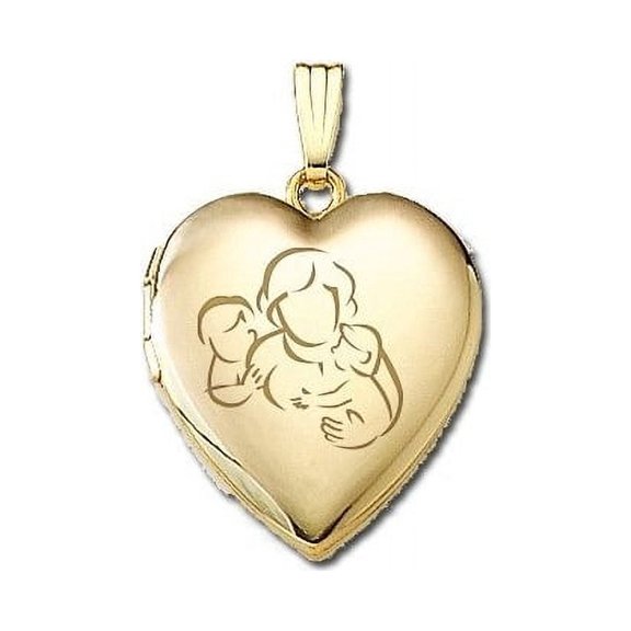 PicturesOnGold.com Solid 14K Yellow Gold Mom with Son and Daughter Locket