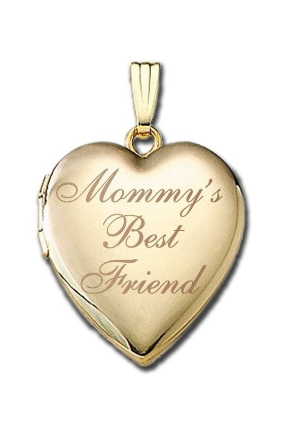 Solid 14K Yellow Gold Mommys Best Friend Heart Locket 3/4 Inch X 3/4 Inch in Solid 14K Yellow Gold