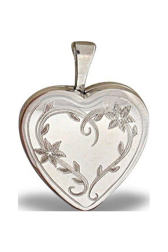 Sterling Silver Floral Vine Heart Locket - 2/3 Inch X 2/3 Inch- Sterling Silver