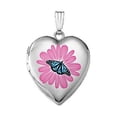 thumbnail image 1 of PicturesOnGold.com Sterling Silver Flower Butterfly Enameled Locket 3/4 Inch X 3/4 Inch in Sterling Silver, 1 of 1