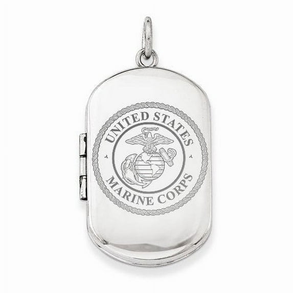 PicturesOnGold.com Sterling Silver Marines Dogtag Locket - 1 Inch X 1 1/4 Inch Sterling Silver