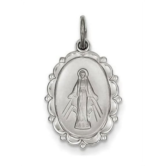 PicturesOnGold.com Sterling Silver Miraculous Medal Scalloped Oval Pendant Charm 2/3 in Wide x 3/4 in Tall