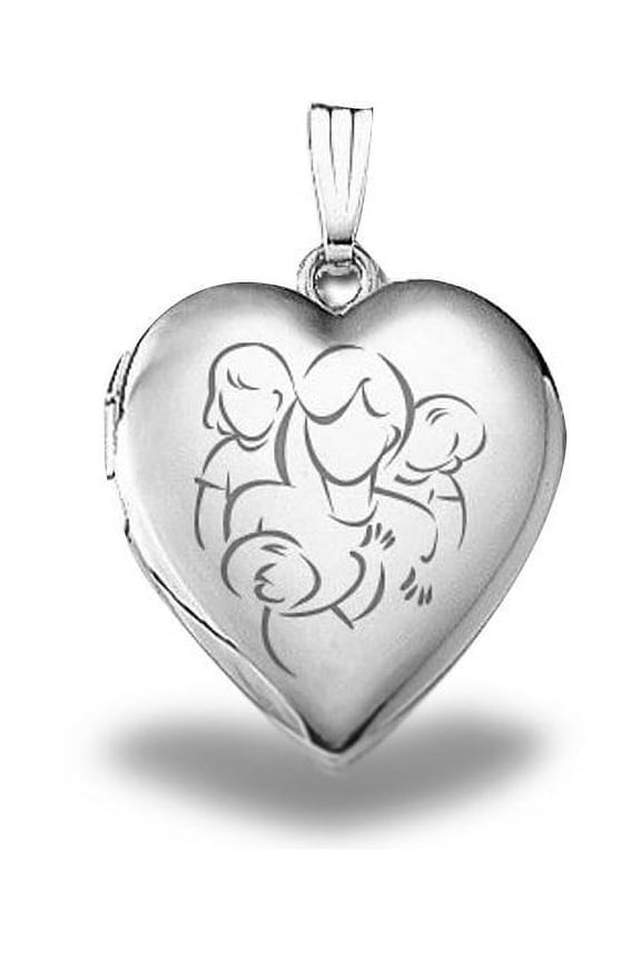 Sterling Silver Mom with Daughter and Two Sons Locket 3/4 Inch X 3/4 Inch
