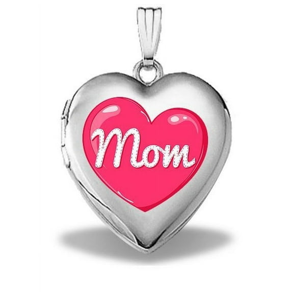 PicturesOnGold.com Sterling Silver Mothers Day Mom Heart Heart Locket - 3/4 Inch X 3/4 Inch