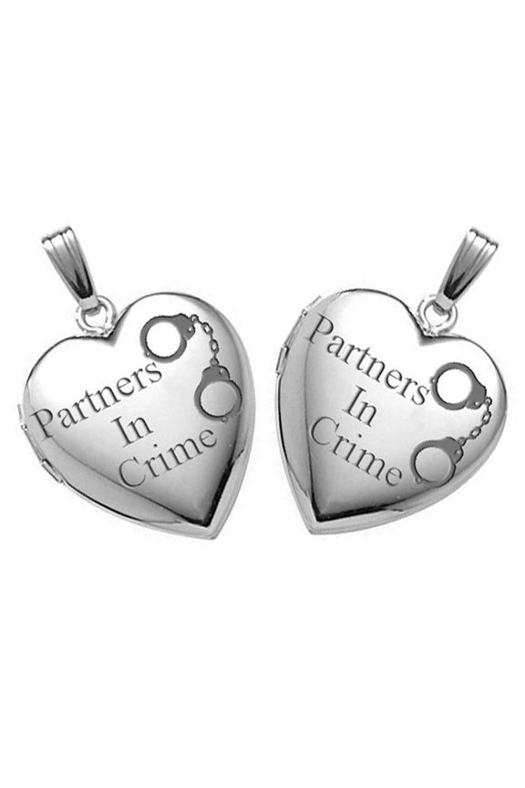 Sterling Silver Partners in Crime Locket Sets - 3/4 Inch X 3/4 Inch in Sterling Silver