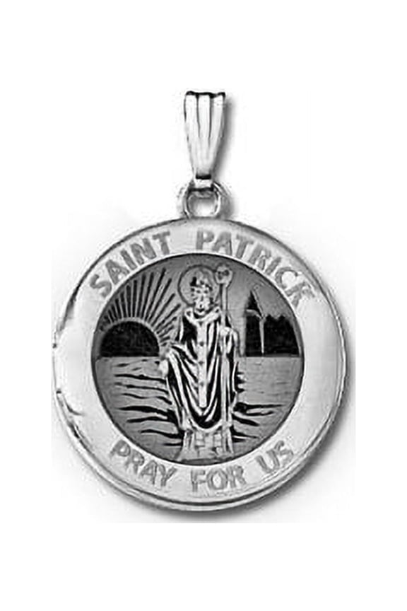 Sterling Silver Round St. Patrick Picture Locket - 3/4 in x 3/4 in