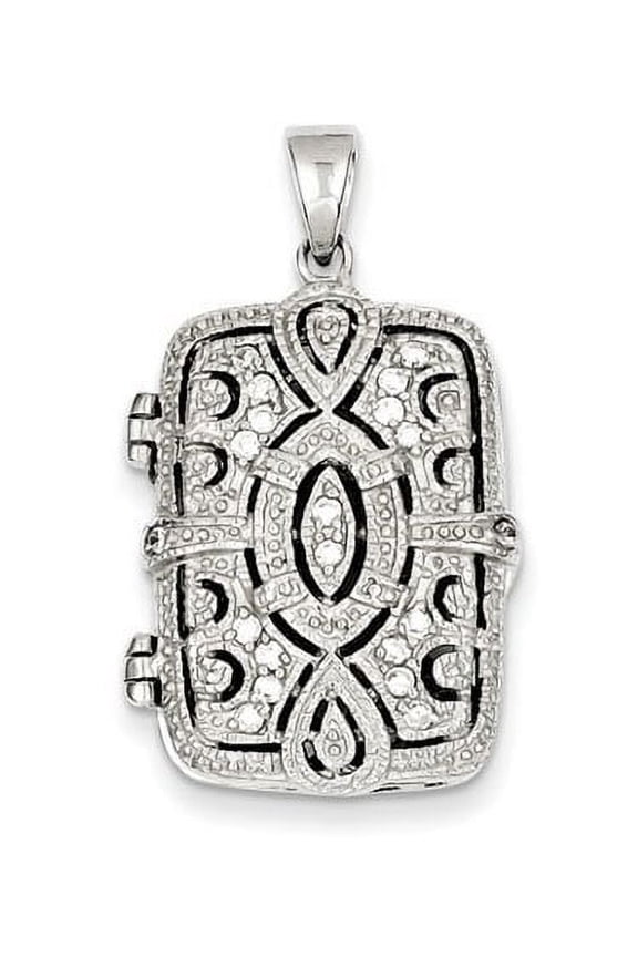 Sterling Silver Square Locket W/Cubic Zirconia Under 3/4 Inch X Over 3/4 Inch in Sterling Silver