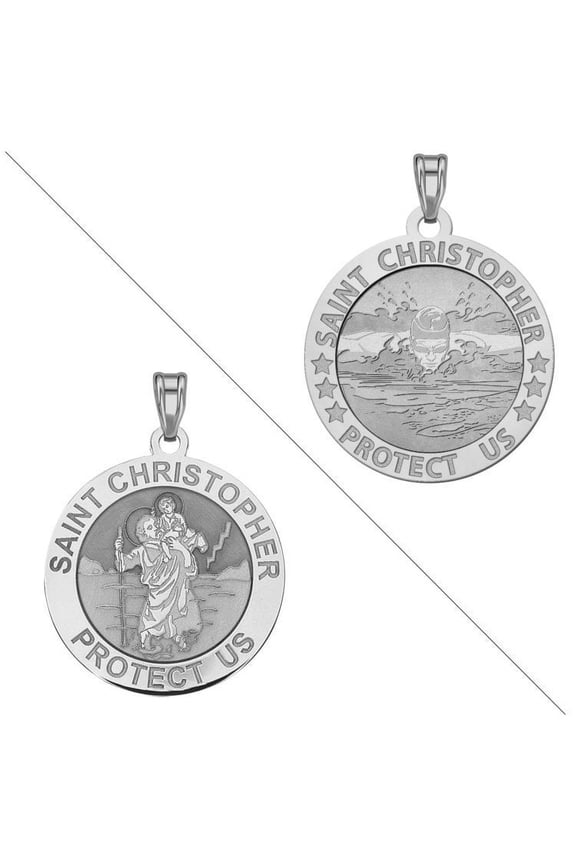 Swimmer (Male) - Saint Christopher Doubledside Sports Religious Medal 3/4 Inch Sterling Silver