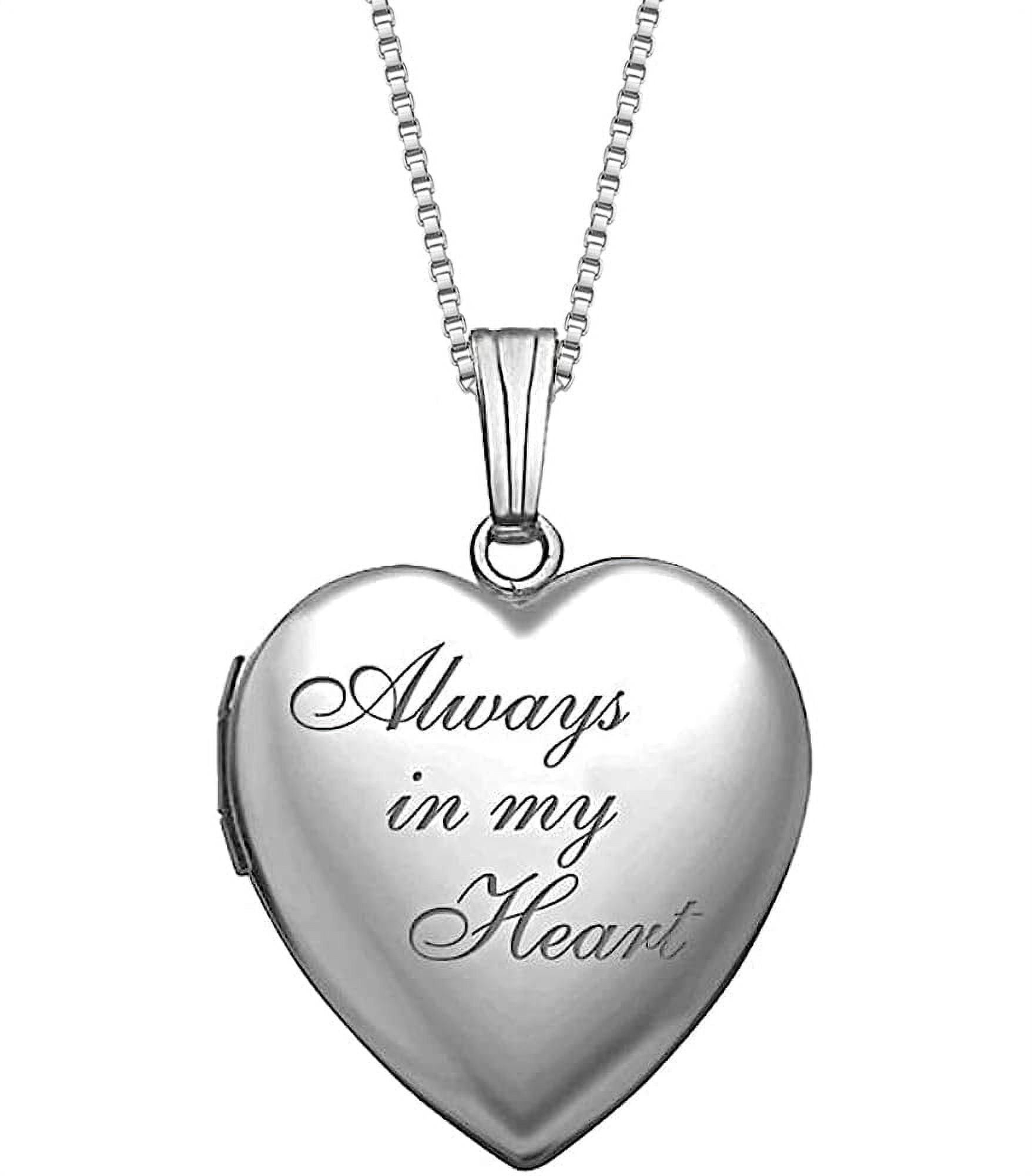 Picturesongold Always in My Heart Silver Heart Locket Female Adult-3/4"x3/4"Sterling Silver 18"