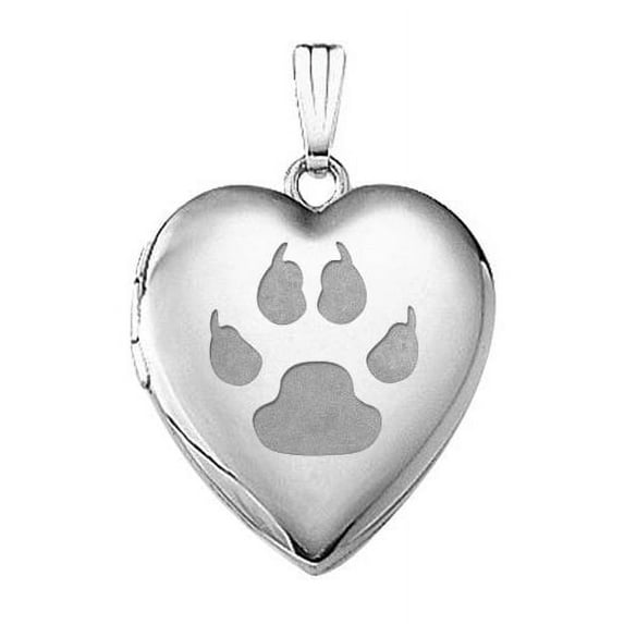 Picturesongold "Cats Paw Prints" Sweetheart Locket - 3/4 inch x 3/4 inch Solid 14K White Gold