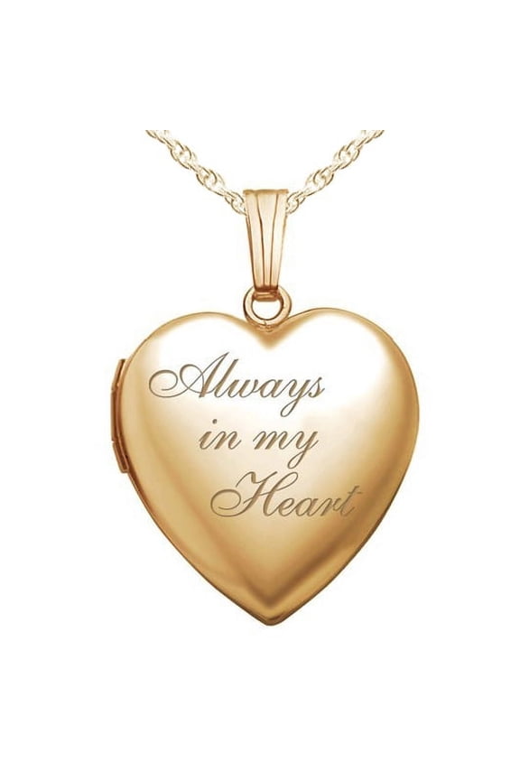14K Solid Yellow Gold "Always in My Heart"Locket Necklace Adult - 3/4 x 3/4 in