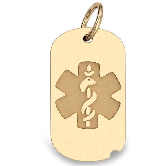 Picturesongold.Com 14K Yellow Gold Dog Tag Medical Pendant - 2/3 inch x 1 inch