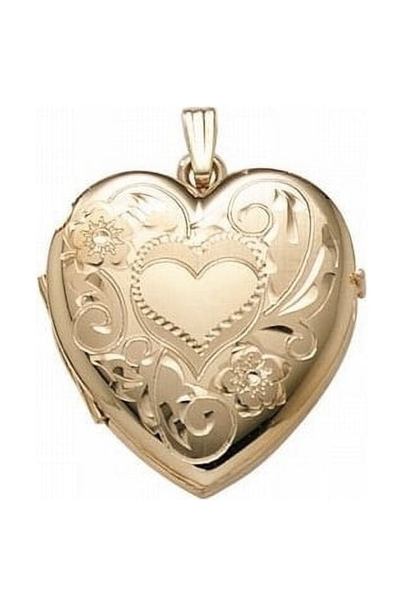 14K Yellow Gold Filled 4-Page Photo Heart Locket Pandant Unisex Adult - 1-1/4 inch x 1-1/4 inch