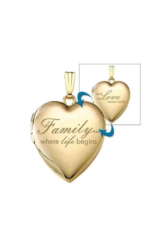 14K Yellow Gold Filled "Family Love" Heart Locket Necklace Pendants - 3/4 inch x 3/4 inch