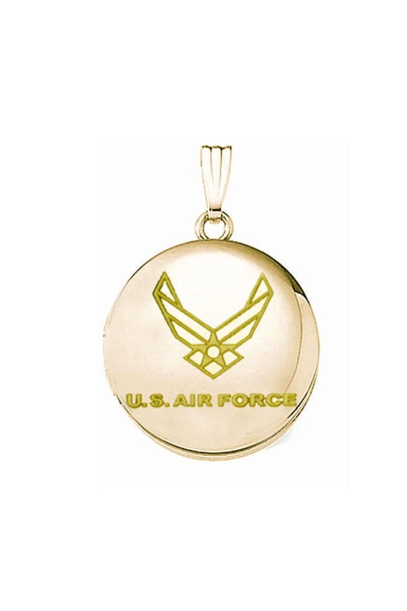 14k Yellow Gold Round Air Force Picture Locket - over 3/4 inch x 3/4 in