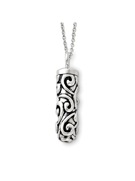 Antiqued Cylinder Remembrance Cremation Ash Holder W/ 3/4 in x 1-1/8 in Sterling Silver