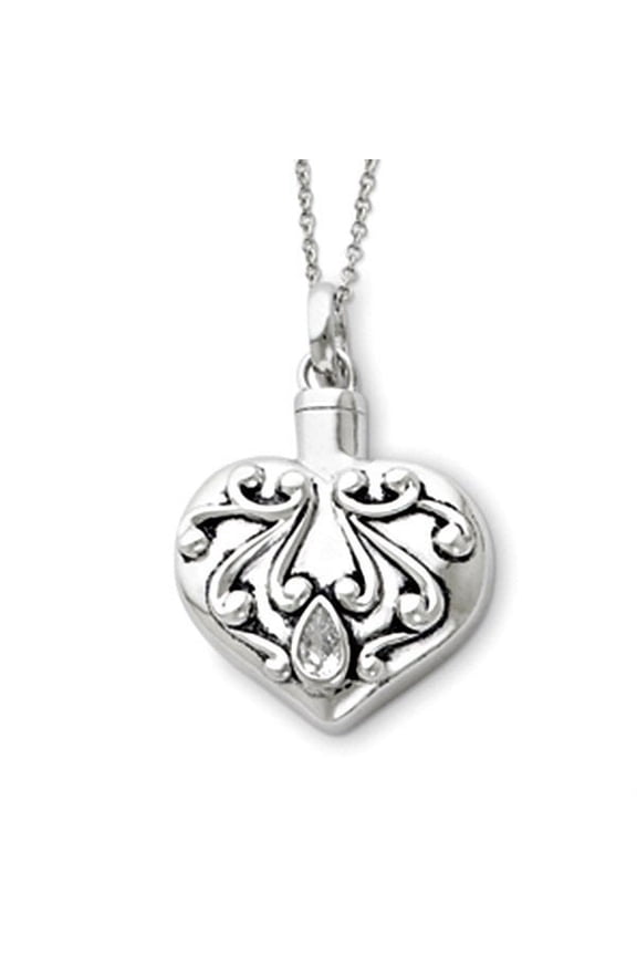 Antiqued Heart Remembrance Cremation Ash Holder W/ Unisex Adult 3/4 in x 1-1/8 in Sterling Silver