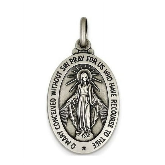 Picturesongold.Com Antiqued Miraculous Medal Pendant Charm Sterling Silver- 5/8 Wide inch x 3/4 inch Tall