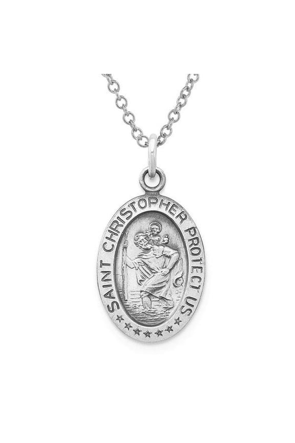 Antiqued Saint Christopher Medal Necklace Pendants - 1/2 x 2/3 inch Size of a Dime-Sterling Silver