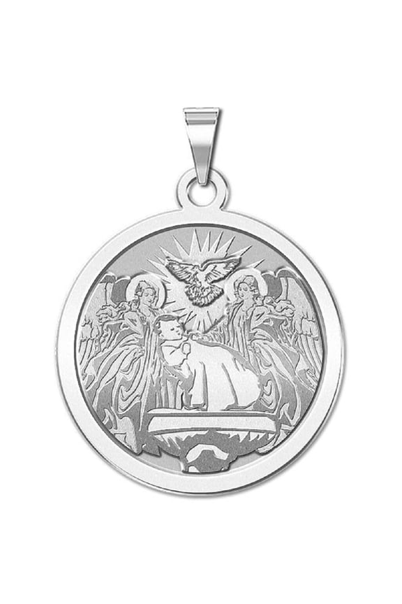 Baptism Religious Medal Female Adult- 1 inch Size of a Quarter in Solid 14K White Gold