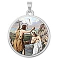 thumbnail image 1 of Picturesongold.Com Baptism Religious Medal Necklace Pendants Female -3/4 inch Nickel Sterling Silver, 1 of 6