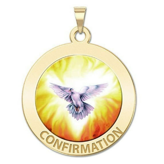 Picturesongold.Com Confirmation Necklace Pendants Female-Holy Spirit-3/4 inch Nickel 14K Yellow Gold