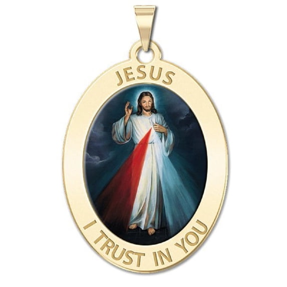 Picturesongold.Com Divine Mercy Religious Medal Neckpace Pendants Female-2/3 x3/4 in 10K Yellow Gold