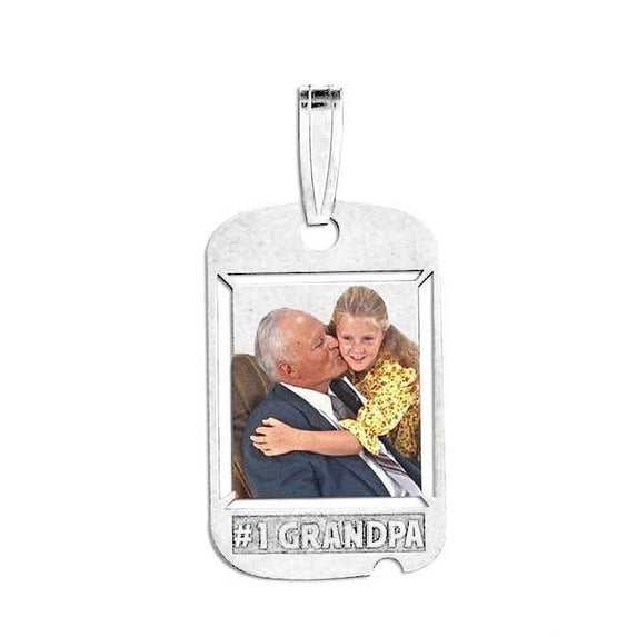Picturesongold.Com Etched #1 Grandpa Necklace Pendants Female - 1 inch x 1-3/4 inch - 14K White Gold