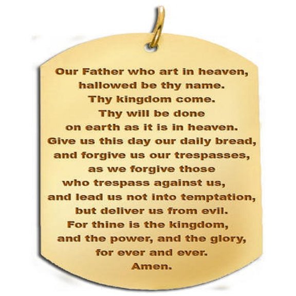 Picturesongold.Com Lords Prayer Dog Tag Block Pendant - 3/4 inch x 1-1/4 inch Solid 14K Yellow Gold
