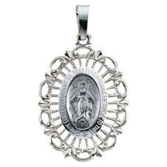 Picturesongold.Com Miraculous Medal Necklace Pendants - 3/4 inch x 1 inch 14k White Gold