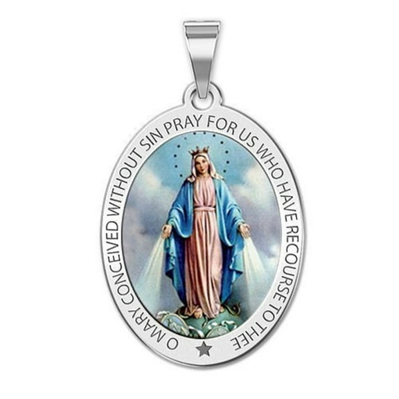 Picturesongold.Com Miraculous Medal Oval Necklace Pendants Adult 1/2 in. x 2/3 in. - 14K White Gold