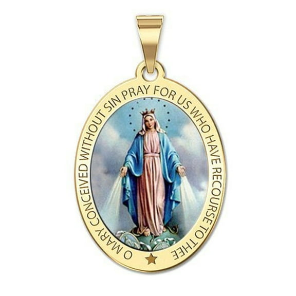 Picturesongold.Com Miraculous Medal Oval Necklace Pendants Adult - 2/3 in x 3/4 in - 10K Yellow Gold