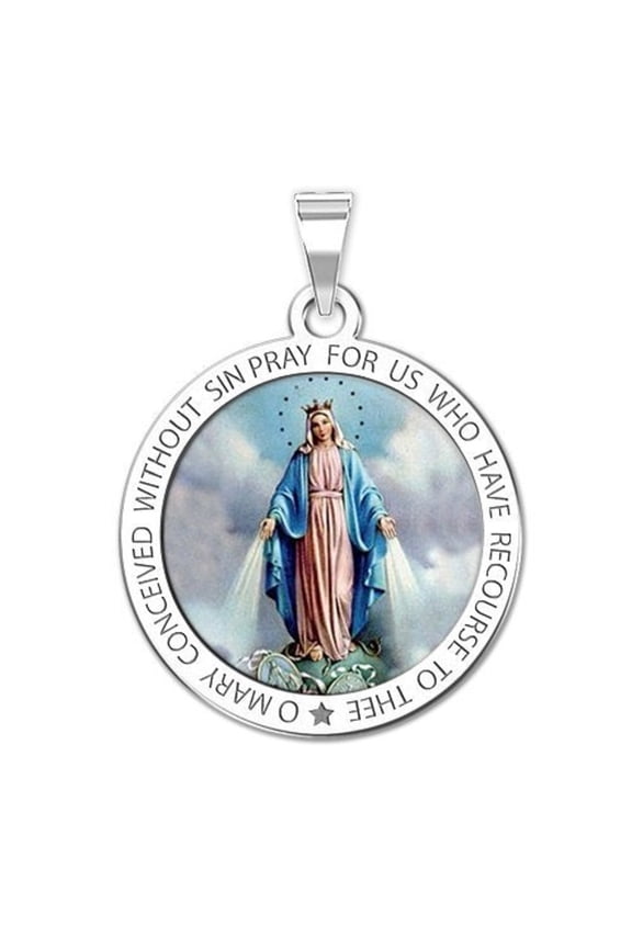 Miraculous Medal Round Color Necklace Pendants Adult - 1 inch Sterling Silver
