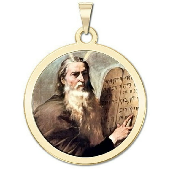Picturesongold.Com Moses Religious Medal Color Female Adult-2/3 inch Size Dime Solid 14K Yellow Gold