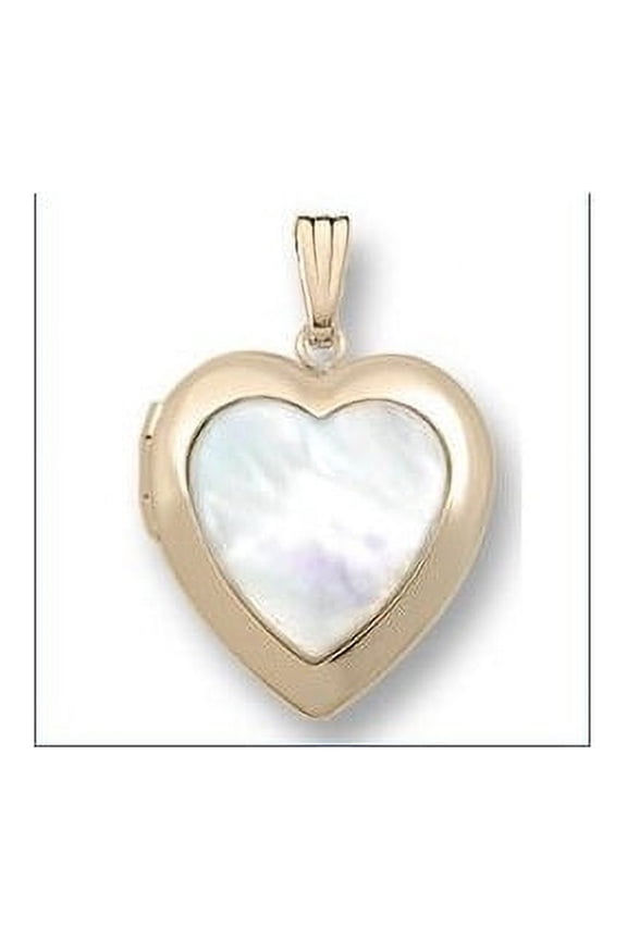 Mother of Pearl Heart Locket - 3/4 inch x 3/4 inch Solid 14K Yellow Gold
