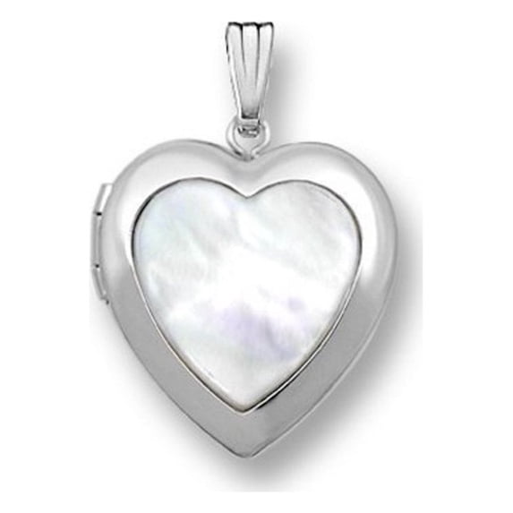 Picturesongold.Com Mother of Pearl Heart Locket Necklace Pendants - 3/4 inch x 3/4 inch Solid 14K White Gold