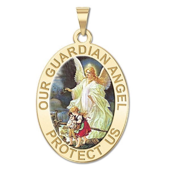 Picturesongold.Com Our Guardian Angel - Medal Female Adult- 2/3 x 3/4 inch Solid 14K Yellow Gold