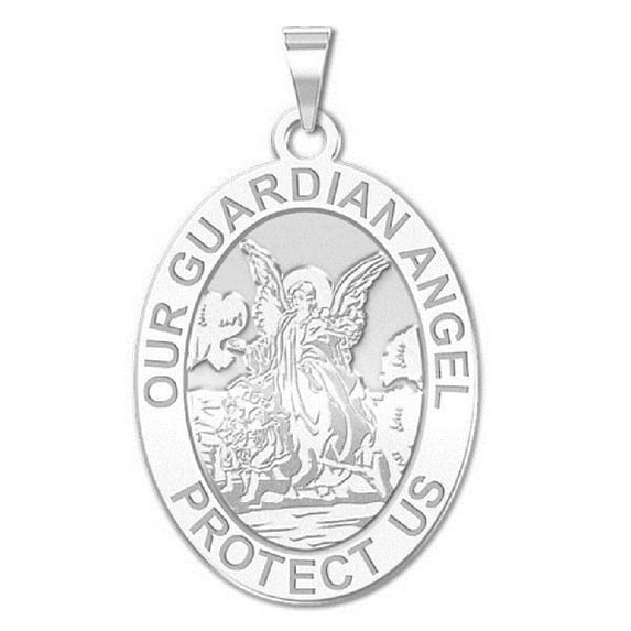 Picturesongold.Com Our Guardian Angel - Medal Necklace Pendants Adult- 3/4 in x 1 in- 14K White Gold
