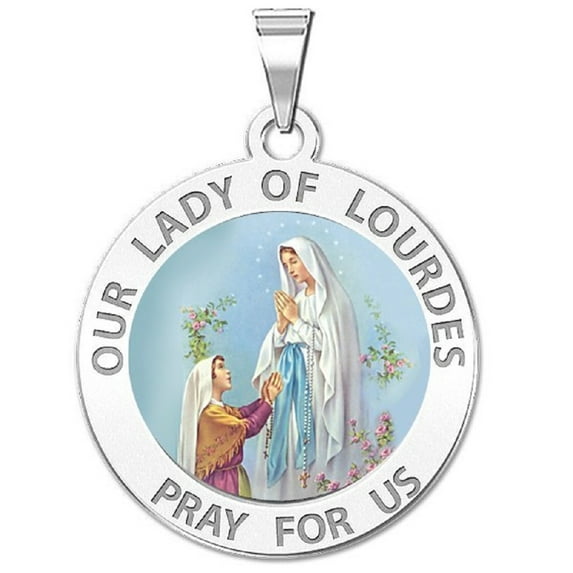 Picturesongold.Com Our Lady Lourdes Religious Medal Necklace Pendants Adult -1 inch -Sterling Silver