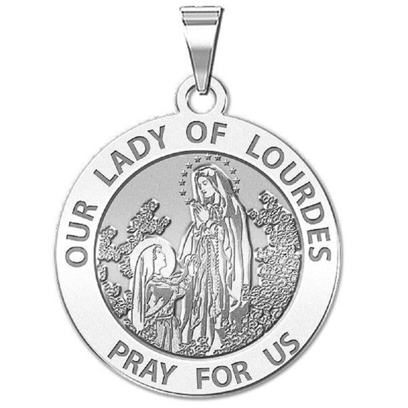 Picturesongold.Com Our Lady of Lourdes Religious Medal Necklace Pendants Adult-3/4in 14K Yellow Gold