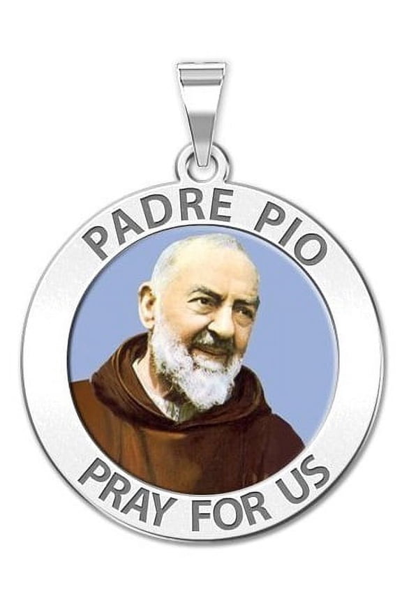 Padre Pio Religious Medal Color Necklace Pendants - 1 inch Size of a Quarter -Sterling Silver