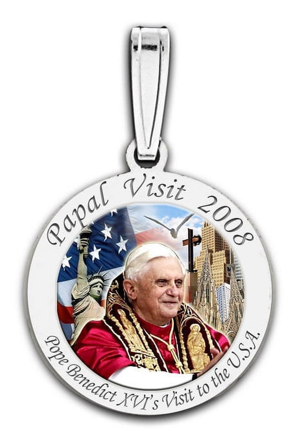 Pope Benedict XVI Religious Medal Necklace Pendants "Papal Visit 2008" - 2/3 inch Size of Dime, Sterling Silver