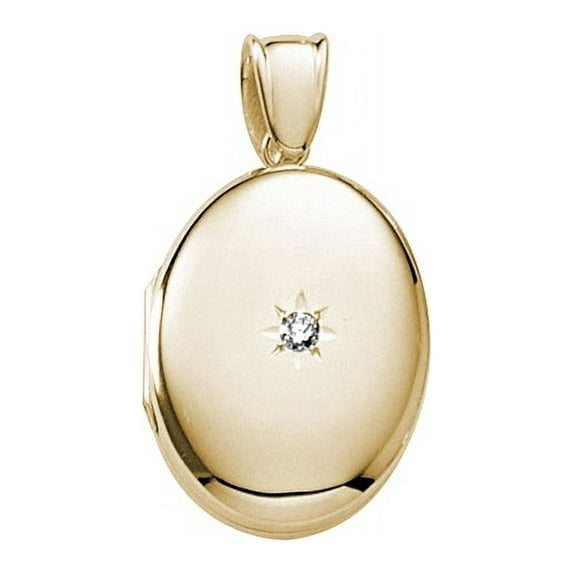 Picturesongold.Com Premium Weight Diamond Oval Locket Necklace Pendants - 5/8 inch x 3/4 inch Solid 14K Yellow Gold