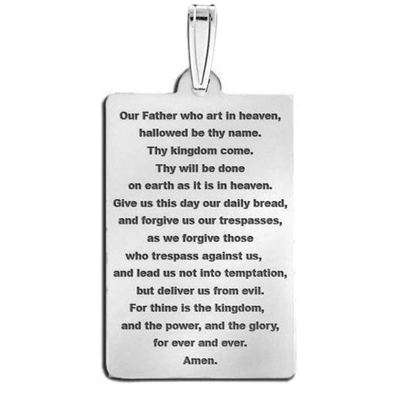 Picturesongold.Com Rectangle with "Lords Prayer" Block Necklace Pendants - 3/4 inch x 1-1/4 inch - Solid Sterling Silver