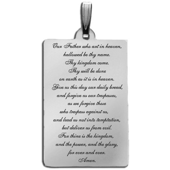Picturesongold.Com Rectangle with "Lords Prayer" Script Necklace Pendants - 3/4 inch x 1-1/4 inch - Solid Sterling Silver