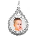 thumbnail image 1 of Picturesongold.Com Roped Round W/9 Diamonds Photo Engraved Pendant - 1-1/8 inch x 2 inches - Solid 14K White Gold, 1 of 3