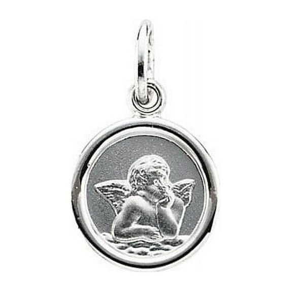 Picturesongold.Com Round Angel Pendant Medal - 1/2 inch x 1/2 inch - 14k White Gold