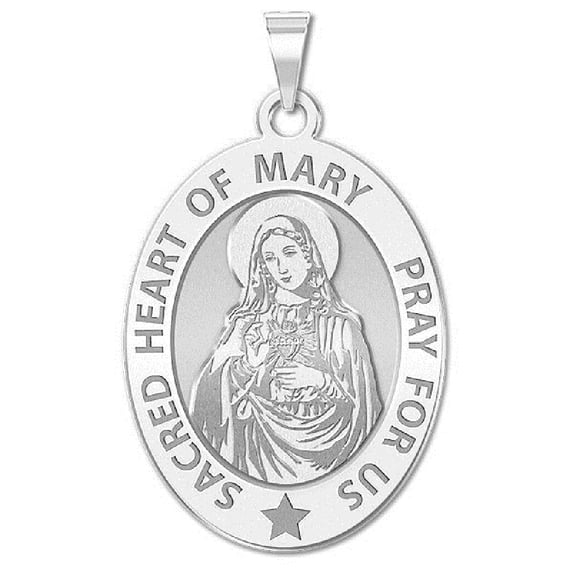 Picturesongold.Com Sacred Heart Mary Religious Necklace Pendants Adult-1/2x2/3 Dime, Sterling Silver